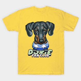 Cute Black and Tan Doxie skateboarding  on Star Skateboard T-Shirt